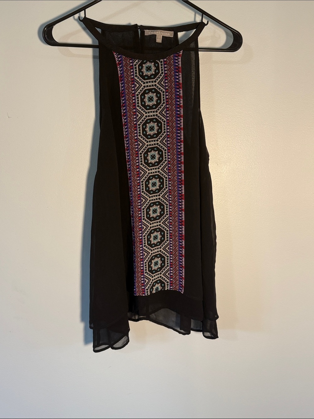 Embellished Black Sleeveless Tunic with Aztec Center Panel - Picture 1 of 2